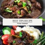 Pinterest image for beef tips and red wine gravy.