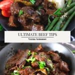 Pinterest image for beef tips and red wine gravy.