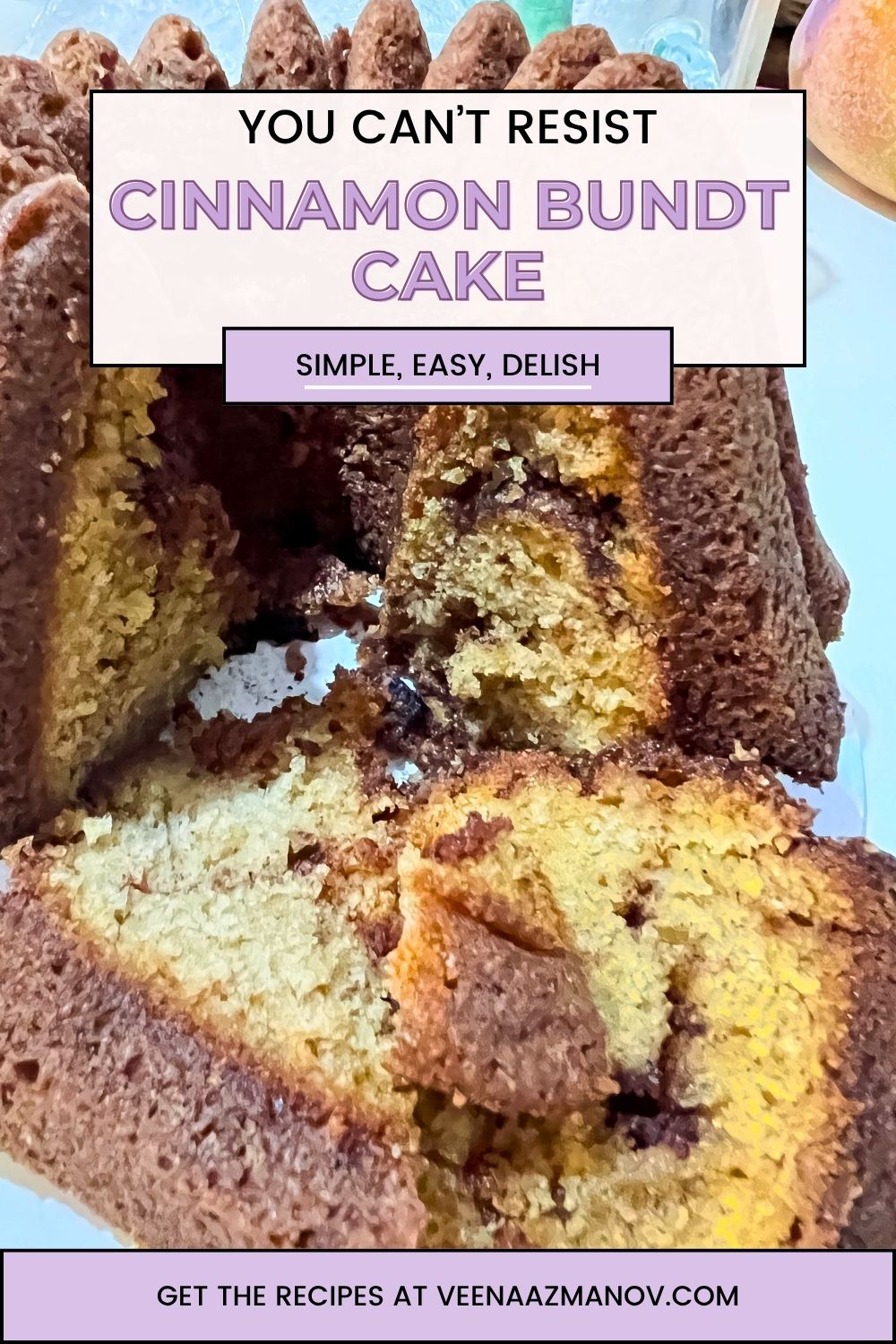 Pinterest image for Cinnamon Swirl Bundt Cake Recipe.