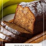 Pinterest image for a banana bread recipe.