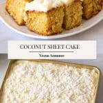 Pinterest image for coconut sheet cake.