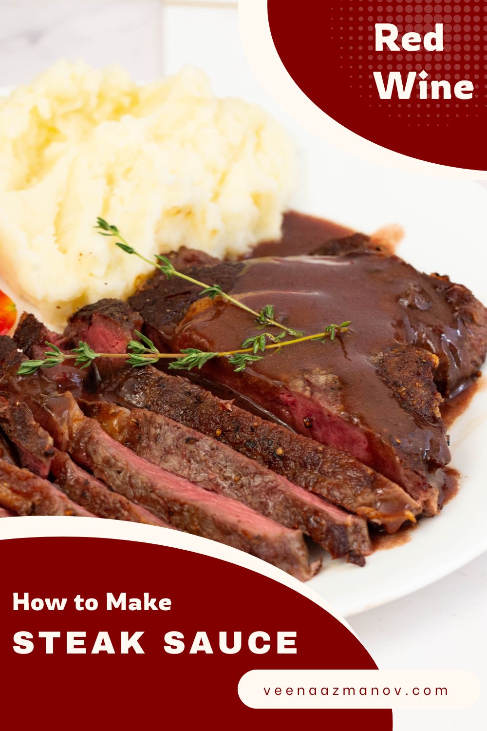 Pinterest image for - Red Wine Glazed Steak Sauce with Butter.