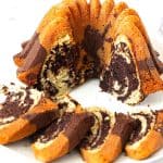 A bundt cake slices for a while.