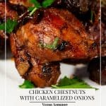 Pinterest image for chicken with caramelised onions.