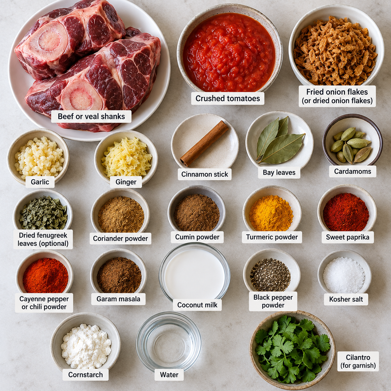 Ingredients for making slow cooker beef korma.