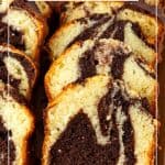 Pinterest image for Marble Loaf Cake.