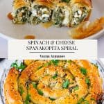 Pinterest image for Spanakopita Spiral with Spinach and Feta Cheese.