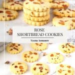Pinterest image for rose shortbread cookies.