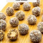 Pinterest image for almond butter date balls.