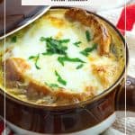 Pinterest image for French Onion Soup Recipe.