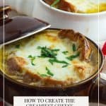 Pinterest image for French Onion Soup Recipe.