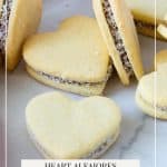 Pinterest image for Alfajores cookies in heart shape.