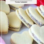 Pinterest image for Alfajores cookies in heart shape.