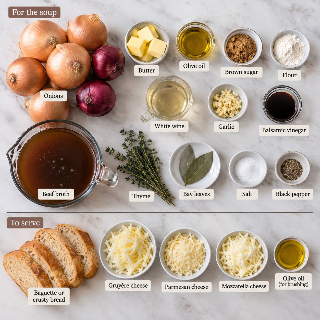 Ingredients for French Onion Soup.
