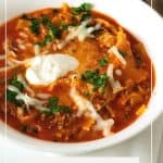 Pinterest image for making lasagna soup.