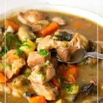 Pinterest image for Turkey Stew in veggies.