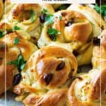Pinterest image for Feta, Olives, and Garlic Bread Rolls.