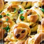 Pinterest image for Feta, Olives, and Garlic Bread Rolls.