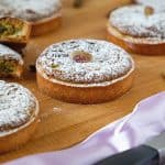 Pistachio tart on the table.