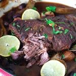 A Dutch oven with beef brisket.
