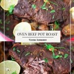 Pinterest image for beef pot roast in oven.