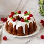 Raspberry bundt cake on the table.