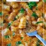 Pinterest image for potato gnocchi and tomato sauce.
