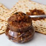 A mason jar with charoset.