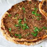 Turkish lahmacun on the table.
