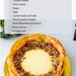 Pinterest image for baklava cheesecake recipe.