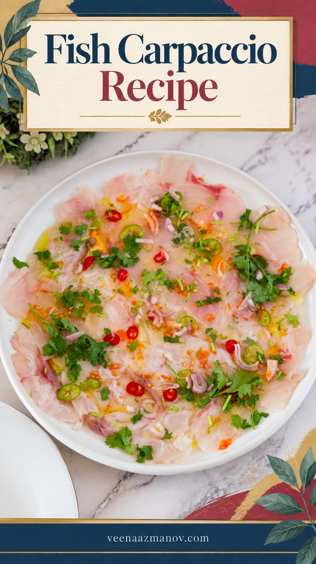 Pinterest image Fish Carpaccio - Raw Fish Appetizers.