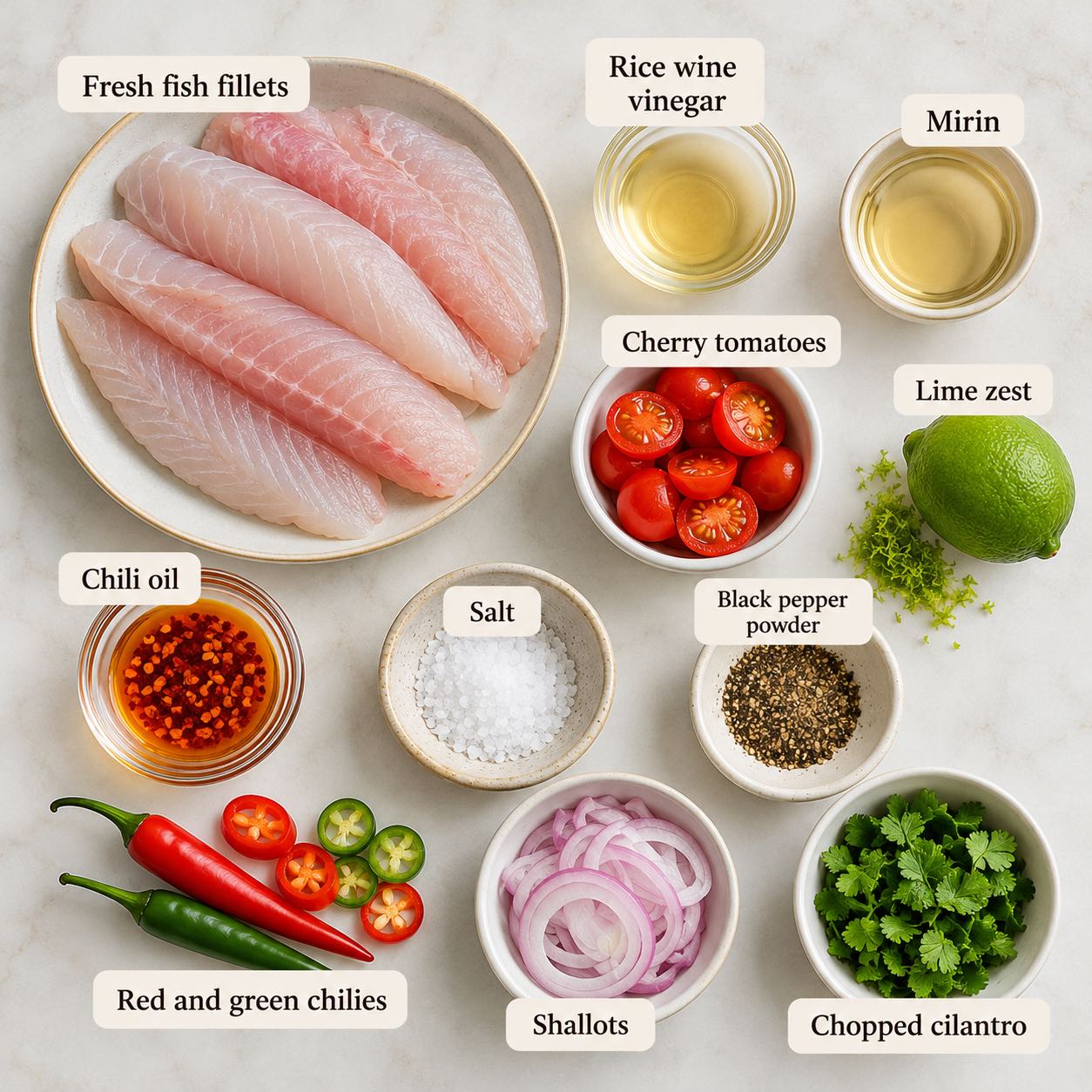 Ingredients for making Fish Carpaccio - Raw Fish Appetizers.