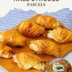 Pinterest image for making Swiss Chard kale Filo parcels.