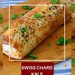 Pinterest image for Swiss chard and kale strudel.