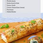 Pinterest image for Swiss chard and kale strudel.