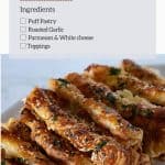 Pinterest image for Roasted Garlic Parmesan Puff Pastry Twist.