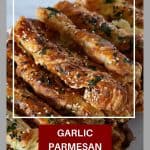 Pinterest image for Roasted Garlic Parmesan Puff Pastry Twist.