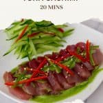 Pinterest image for tuna sashimi with Nobu cilantro sauce.