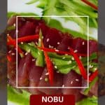 Pinterest image for tuna sashimi with Nobu cilantro sauce.