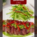 Pinterest image for tuna sashimi with Nobu cilantro sauce.