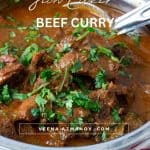 Pinterest image for Beef Curry in Slow Cooker.