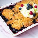 A fresh baked cobbler on the table.