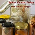 Pinterest image for How to store spices and grains.