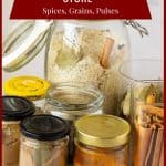 Pinterest image for How to store spices and grains.