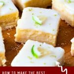 Pinterest image for Key Lime Bars with Sugar Glaze.