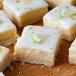 Lime glazed bars on a wooden board.