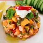 Pinterest image for Mango Ceviche with Salmon and Tuna.