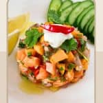 Pinterest image for Mango Ceviche with Salmon and Tuna.