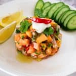 A plate with mango ceviche.