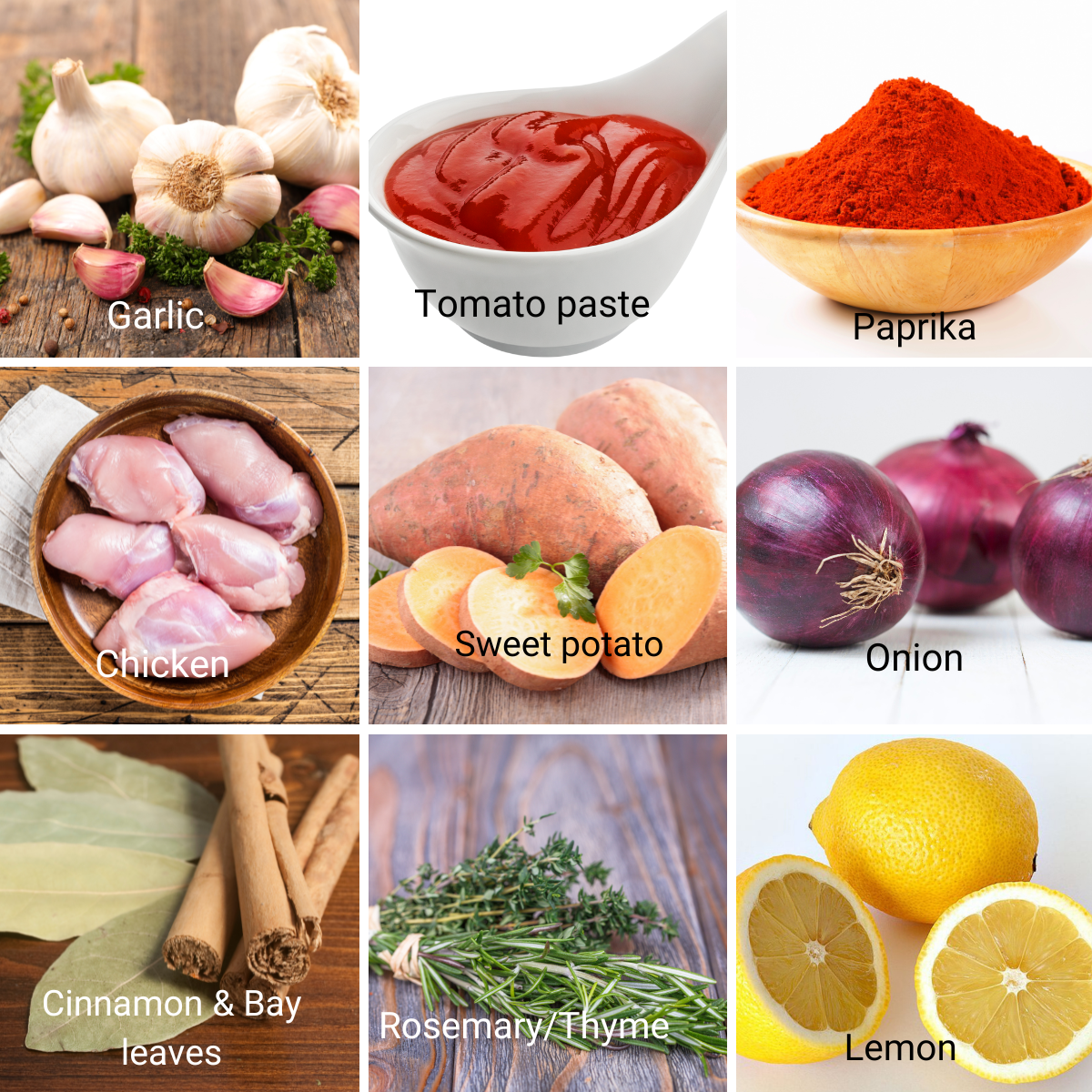 Ingredients for making braised chicken.